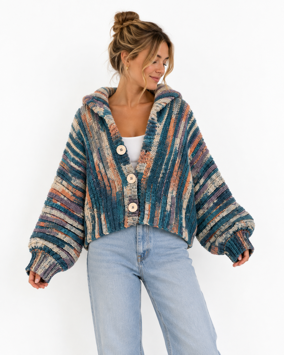 Crochet cropped hooded cardigan
