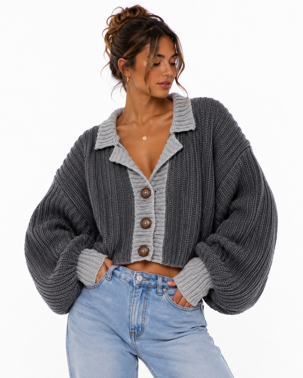 Grey cropped cardigan