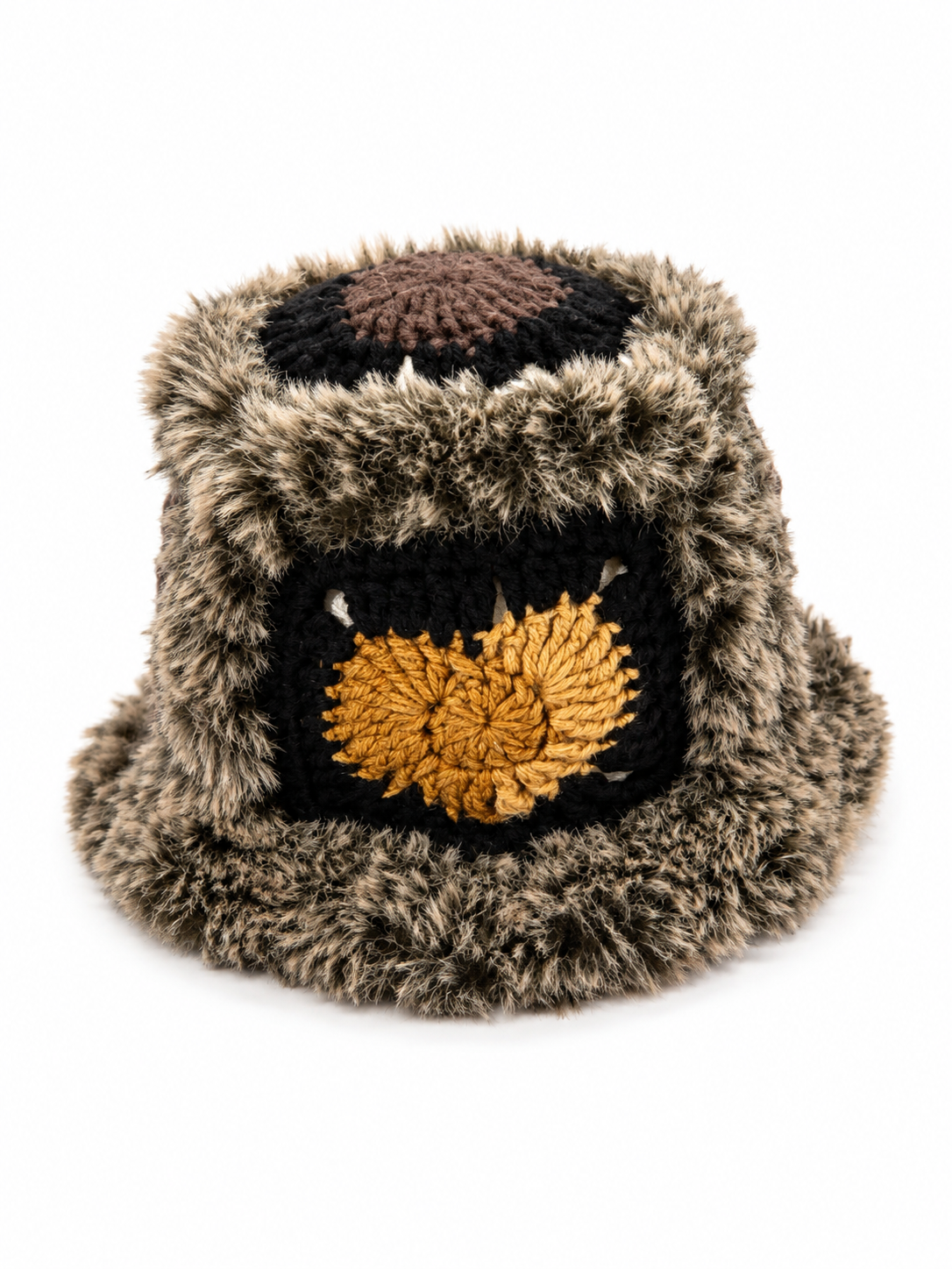 Floral crochet Faux fur bucket hat