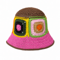 rafia Granny Square Crochet Bucket Hat
