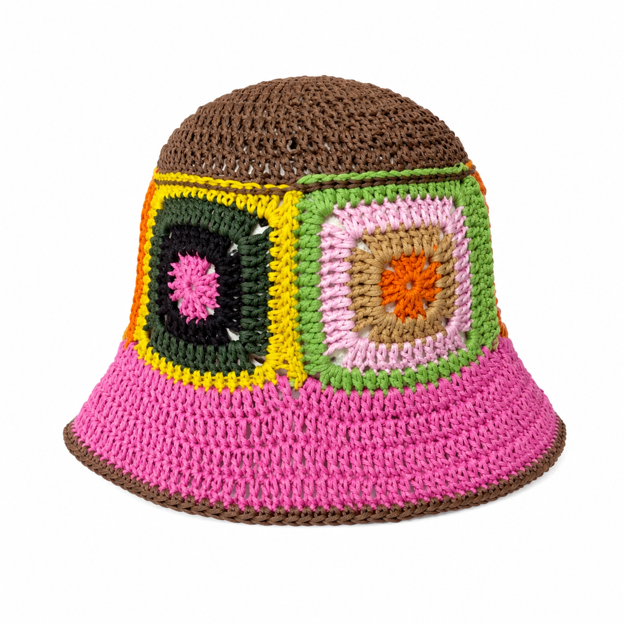 rafia Granny Square Crochet Bucket Hat