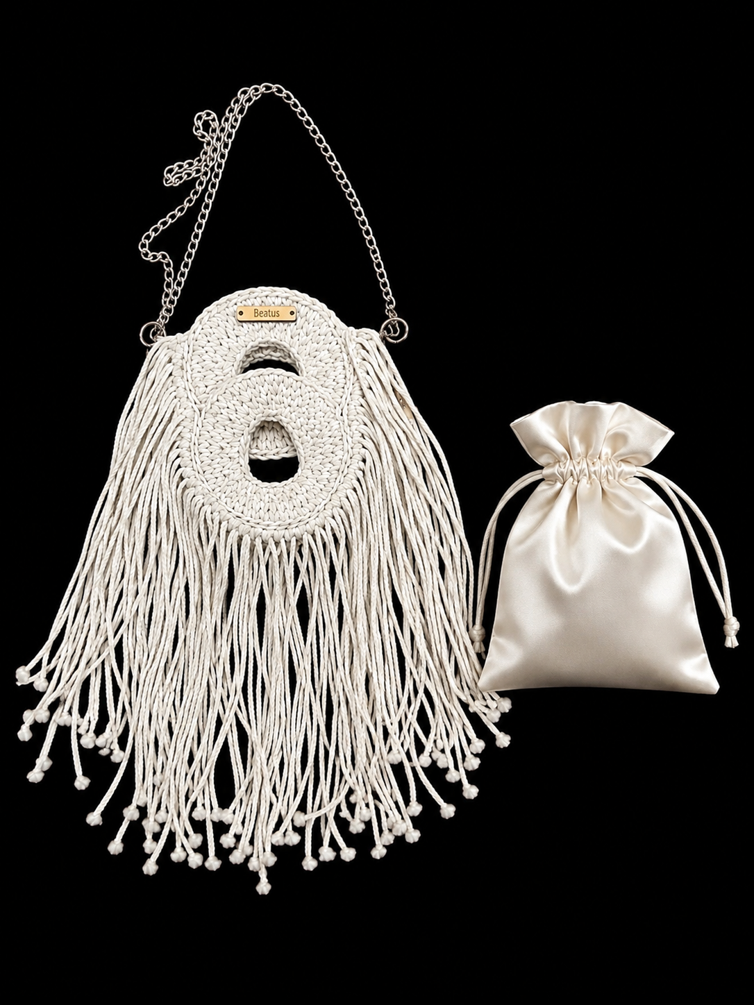 Ivory fringe crochet tote bag
