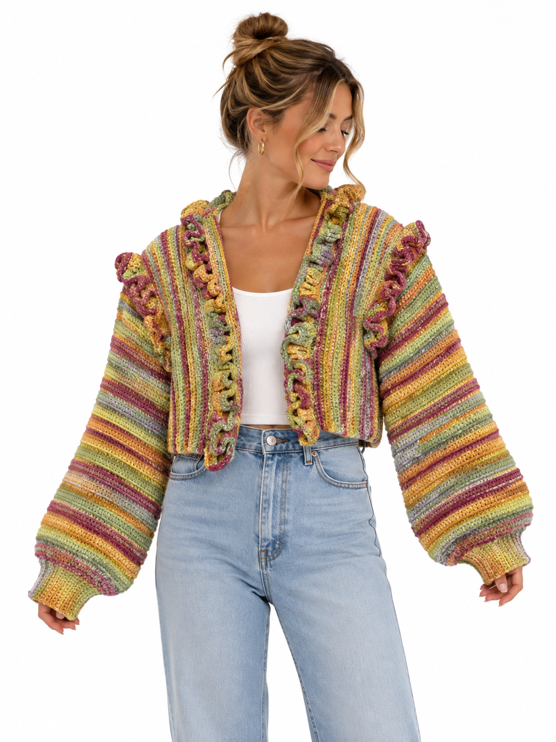 Ruffle trim cropped cardigan