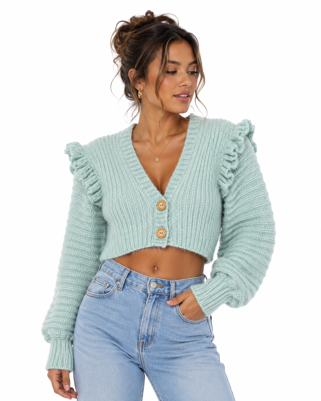 Ruffle sleeve cropped cardigan