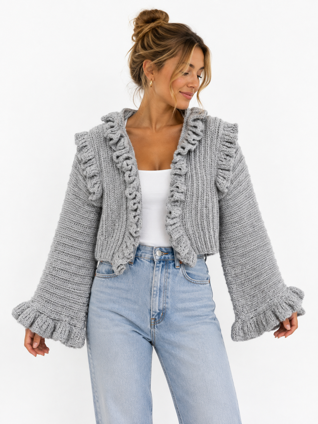 Ruffle trim cropped cardigan