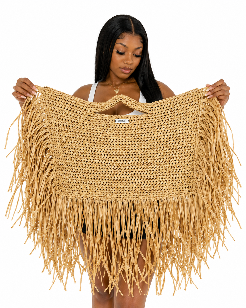 Beatus Raffia Fringe Tote