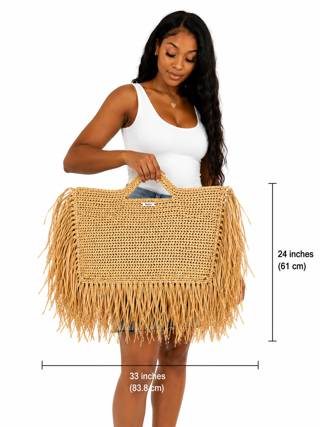 Beatus Raffia Fringe Tote