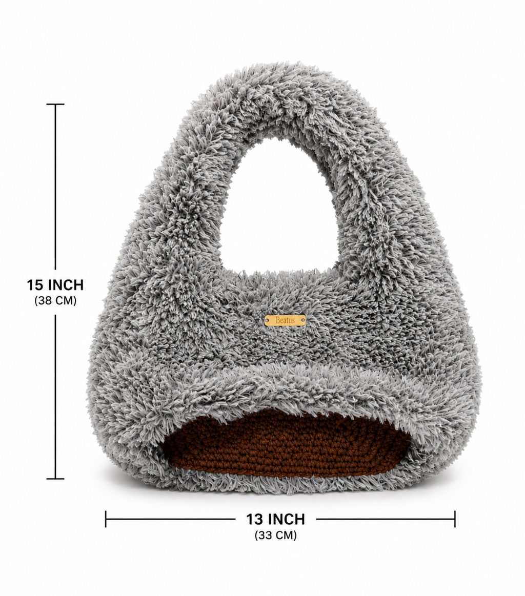 Faux fur crochet shoulder bag